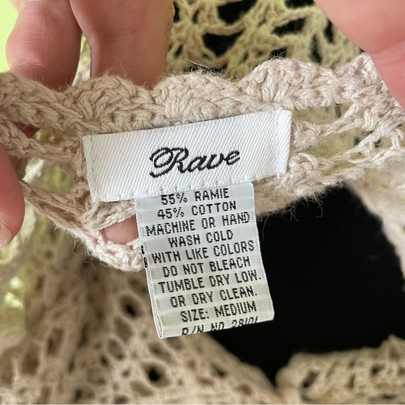 VINTAGE Y2K RAVE CREAM CROCHET KNIT BELL SLEEVE TOP SWEATER SIZE MEDIUM - Picture 6 of 6